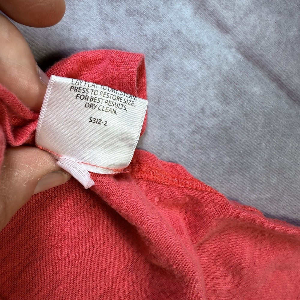 Eileen Fisher Shirt Women Coral Pink 100% Linen Cropped Boxy Short Sleeve Breezy - Picture 5 of 7